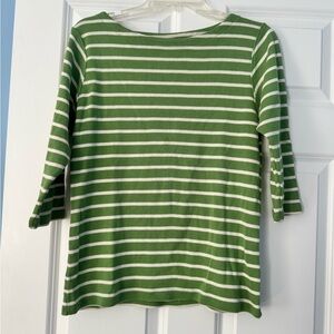 LL Bean Mariner Green and White Striped Knit Top